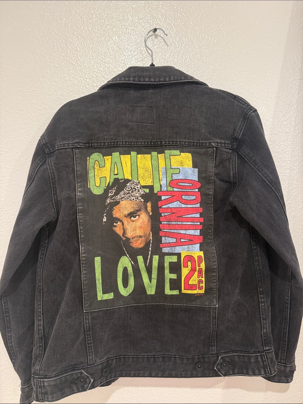 Cotton On Black Denim Jacket with Multicolor California Love Graphic